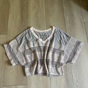 We The Free by Free People Cream Mesh V-Neck Varsity Boxy Knit Top Size S